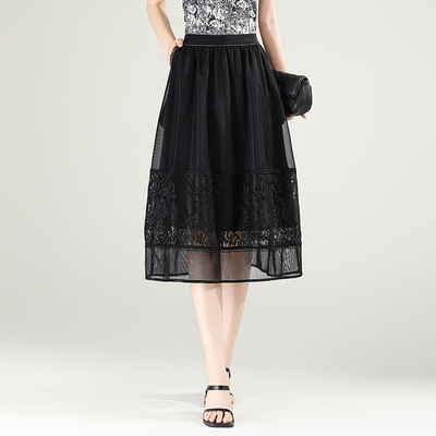 夏季蕾丝网纱拼接半身裙花苞裙
