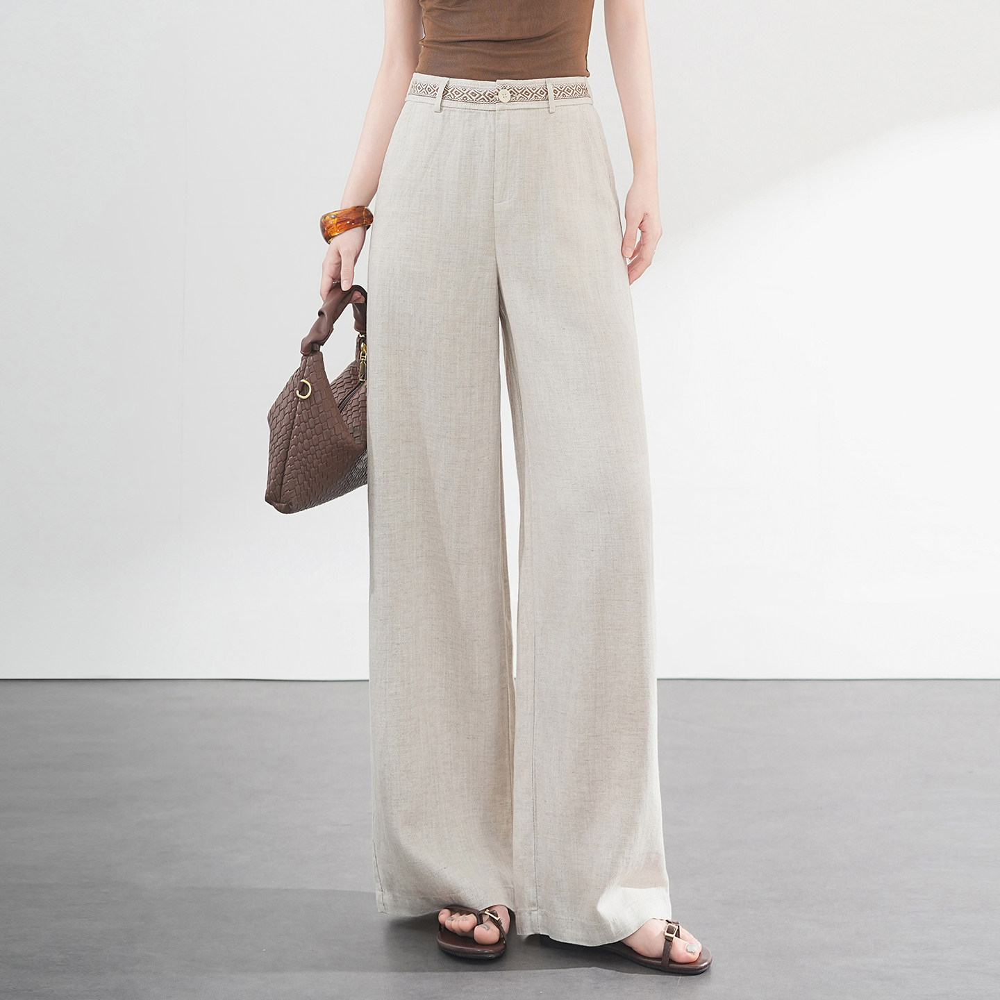 亚麻慵懒风高腰阔腿裤女2026春夏季新款宽松显瘦百搭垂感休闲长裤