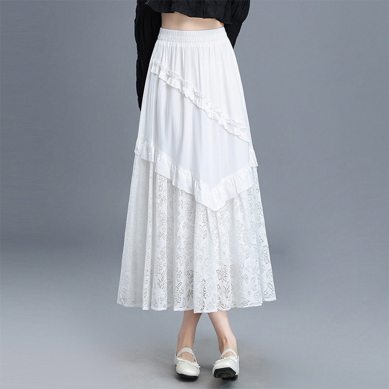 设计感气质白色拼接高腰半身裙女2026春夏新款长裙A字裙百搭优雅