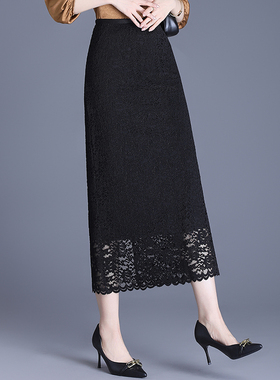蕾丝半身裙女2025春秋季时尚高腰显瘦直筒包臀裙一步蕾丝中长裙