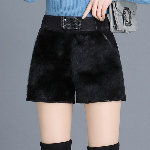 设计感毛绒短裙女外穿阔腿靴裤