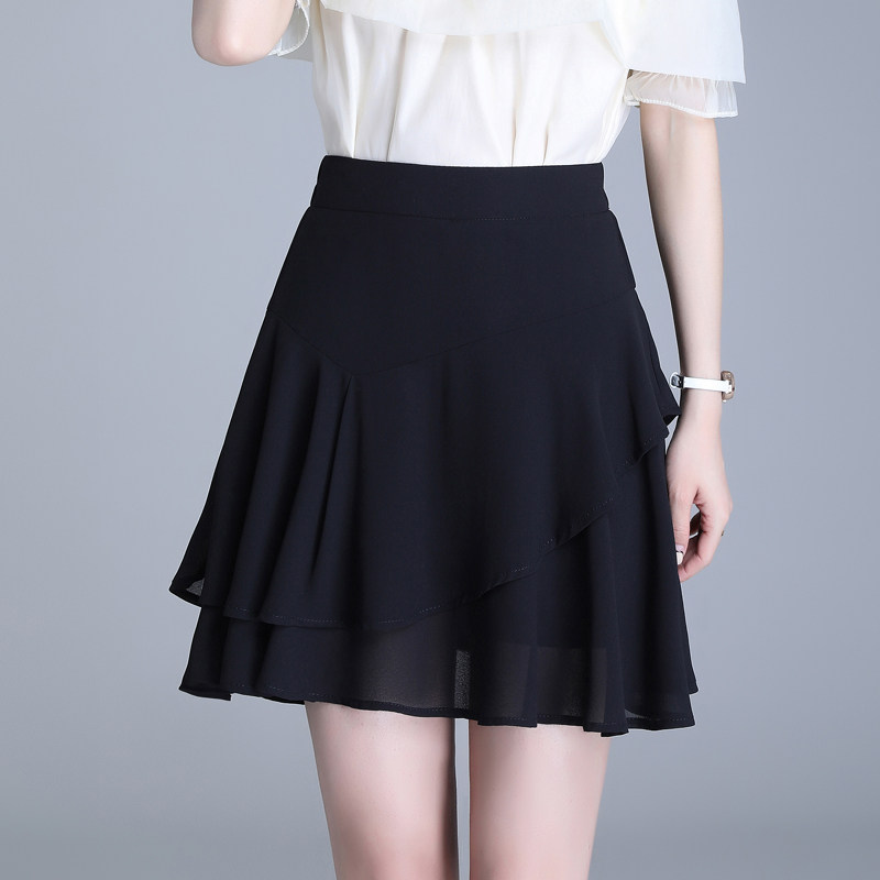 荷叶边短裙a字裙女夏季薄款雪纺半身裙2023新款显瘦防走光裤裙子