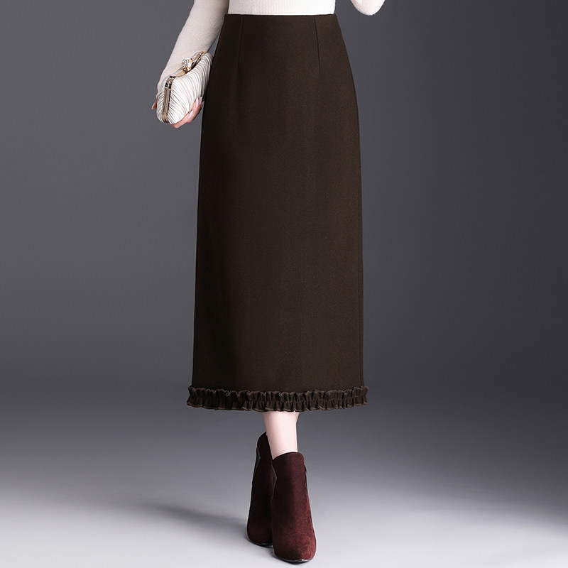 木耳边毛呢包臀半身裙女秋冬2025新款高腰显瘦中长开叉直筒一步裙