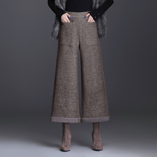 小个子羊毛呢阔腿裤女九分裤2025秋冬新款大脚裤宽松显瘦休闲裤子