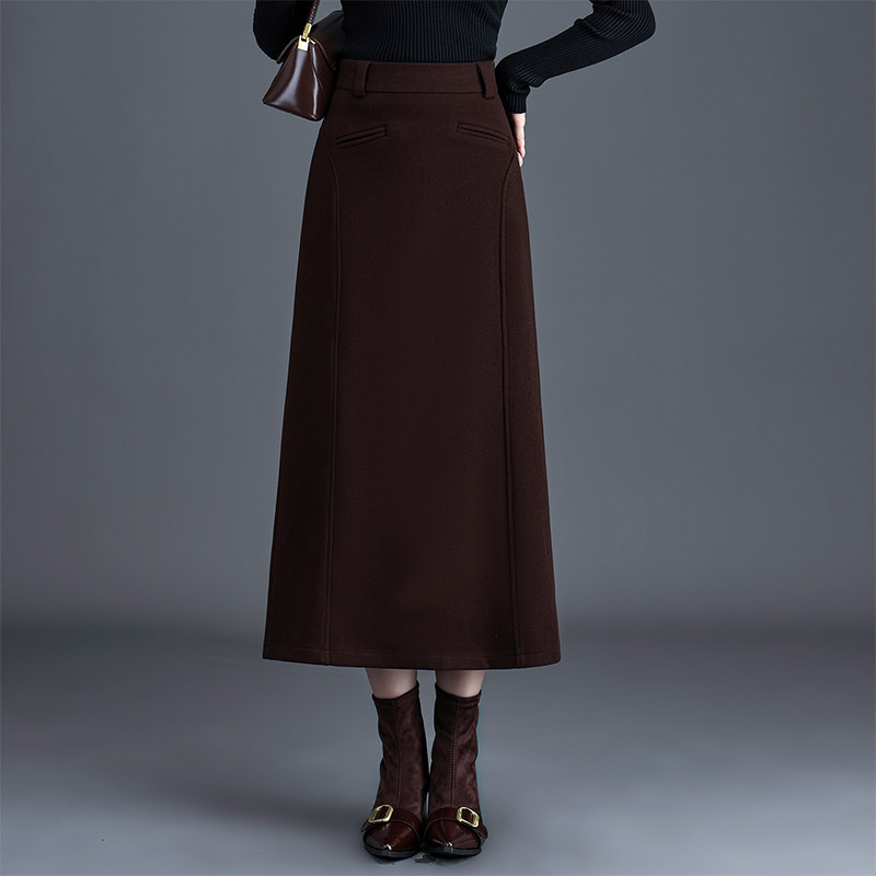 2025秋冬新款毛呢半身裙女中长款高腰显瘦a字包臀裙百搭休闲裙子