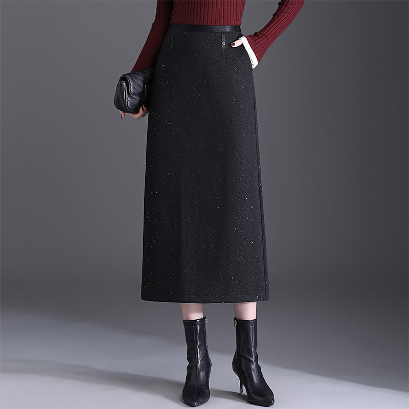 亮片包臀半身裙女2025秋季新款高级感直筒裙中长款通勤开叉一步裙