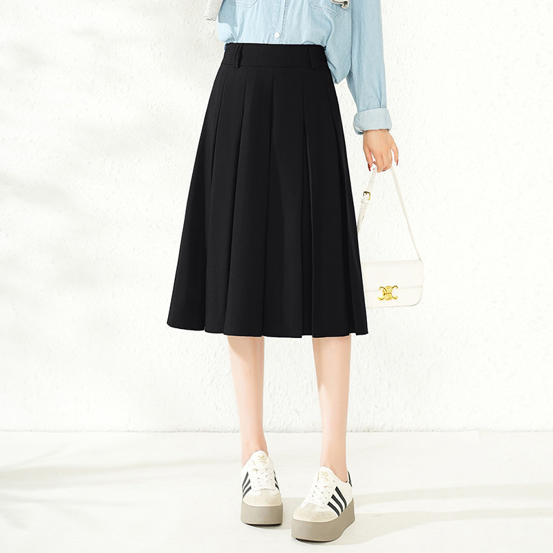 百褶裙女春季通勤小个子休闲西装裙2026新款显瘦中长款a字半身裙