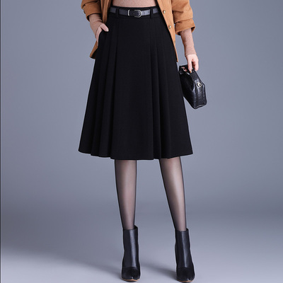 毛呢百褶中裙半身小个子a字裙