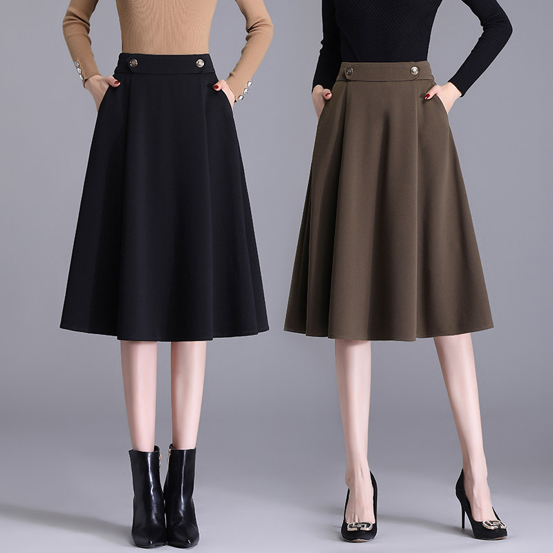 气质休闲裙女半身裙春季2026新款小个子高腰显瘦a字裙中长款伞裙