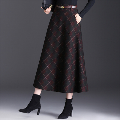 格子a字裙中长款半身裙遮胯伞裙