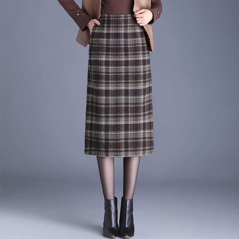 复古毛呢格子包臀裙女秋冬2025新款高腰显瘦百搭半身裙中长一步裙