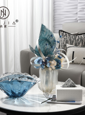 罗曼提现代样板间花艺椭圆口纸巾盒彩色蜻蜓摆件客厅茶几摆放组合