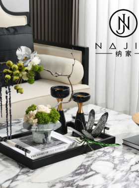 罗曼提海派中古风创意花艺饰品银翅蜻蜓摆件样板间客厅茶几售楼处