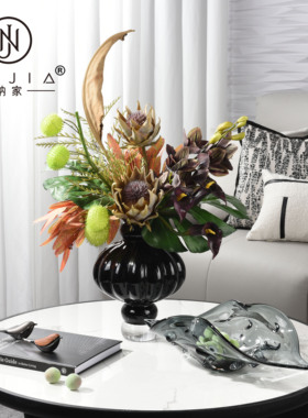 罗曼提现代样板间花艺金属绅士黑鸟摆件仿真青梅客厅茶几摆放组合