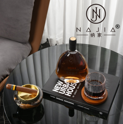 罗曼提新款样板间梅根黑色烟灰缸客厅茶几边几边柜酒店饰品摆件