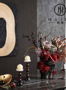 罗曼提海派中古风创意花艺饰品金属果盘摆件样板间餐厅餐桌售楼处