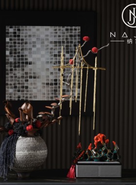 罗曼提 新中式样板间花艺玄关假山 佛手珠饰品装饰盒售楼处样板间