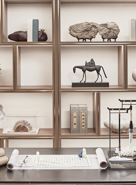 罗曼提新中式样板间书房软装饰品摆件书桌书柜客厅桌面摆放太湖石