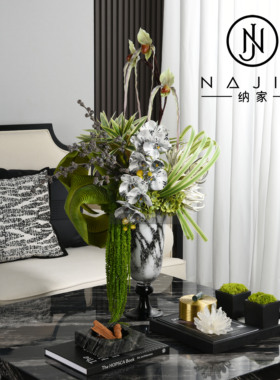 罗曼提海派中古风创意花艺饰品天然白晶摆件样板间客厅茶几售楼处