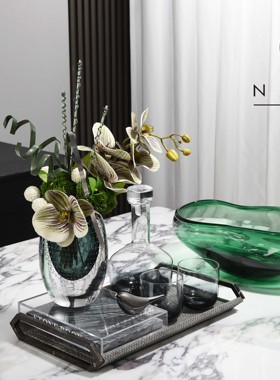 罗曼提现代样板间花艺渐变烟熏酒具五金把手托盘摆件客厅茶几组合
