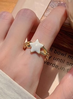 棉条虫超美五角星镀金镂空开口戒指女简约百搭韩时尚通勤食指戒指