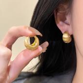 韩国金属拉丝素圈耳环女小众设计高级感耳饰2025年新款 耳扣女 爆款