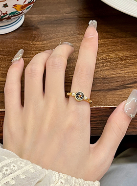 黑金舞会复古vintage戒指女中古风小众设计高级感滴油宫廷风指环