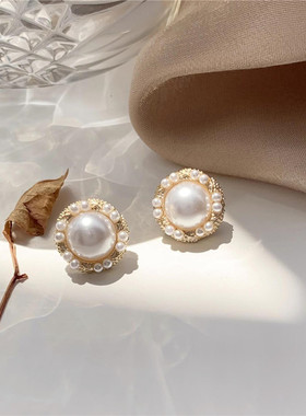 S925银针韩国东大门高级感珍珠耳钉2023年新款潮少女耳环耳夹A211