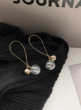 ins风人鱼泡泡复古港风炫彩玻璃泡耳环韩国森系超仙少女耳钉C649