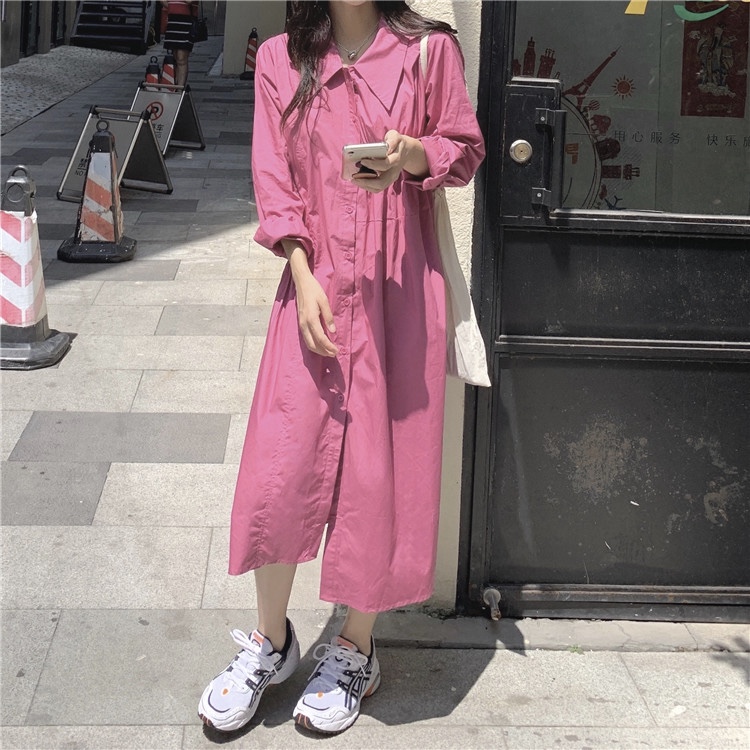 Real price design irregular pleated shirt dress