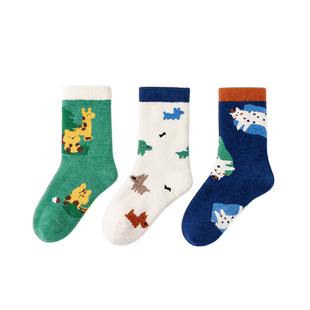 「珊瑚绒居家袜」儿童袜子秋冬季男女宝宝中筒亲子无骨款加厚加绒