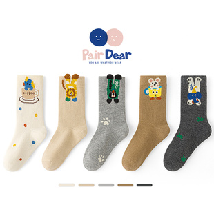 「100%棉」儿童袜子纯棉A类无骨秋冬天男童中筒抗菌冬季宝宝袜厚