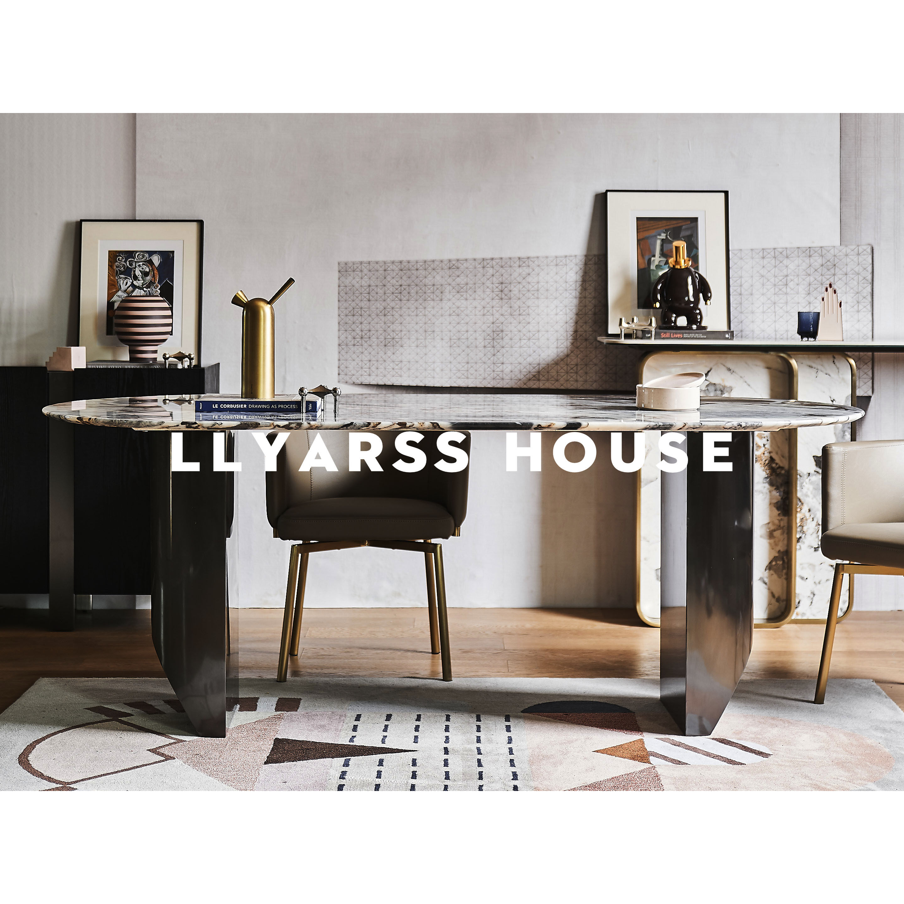 利亚斯长方形餐桌轻奢高端意式极简天然大理石小户型家用饭桌子md