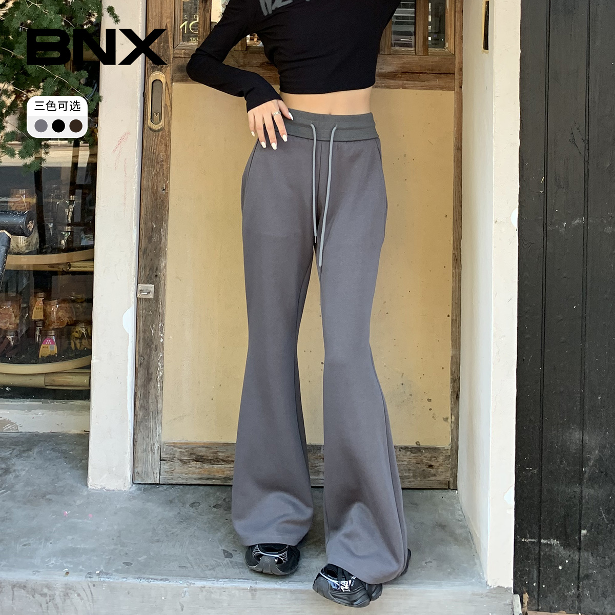 BNX2025春夏新款女咖啡色棉质休闲裤子长裤时尚百搭显瘦小个子