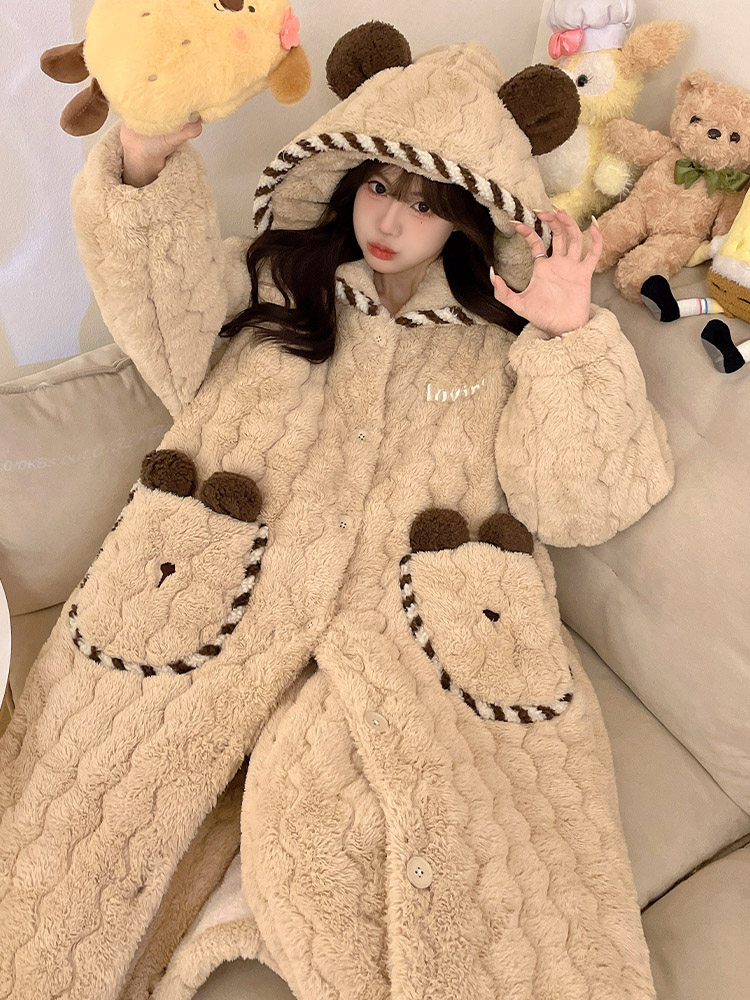 AUTUMN AND WINTER DAYS THREE-LAYER PADDED PAJAMAS LADIES 2024 NEW FLEECE PADDED CORAL VELVET PAJAMAS LOUNGEWEAR BATHROBES