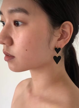 特价清仓 现货To Vesper韩国 encens 双层黑色爱心耳环