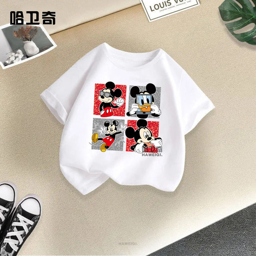 Mickey Mouse米老鼠米奇妮儿童短袖t恤纯棉童装男女童印花体恤衫