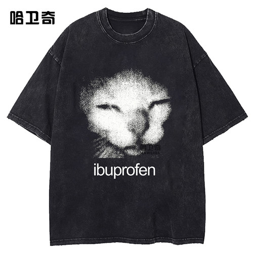 新款Cat Meme T-shirt复古趣味猫咪表情图案T恤街头休闲棉质衣服