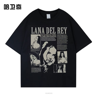 90年代歌手Lana Del Rey黑色短袖T恤原宿男士复古纯棉大码潮t女生