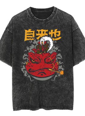 火影忍者自来也NARUTO卡通动漫oversize高街vintage水洗短袖T恤潮