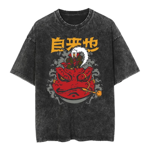 火影忍者自来也NARUTO卡通动漫oversize高街vintage水洗短袖T恤潮