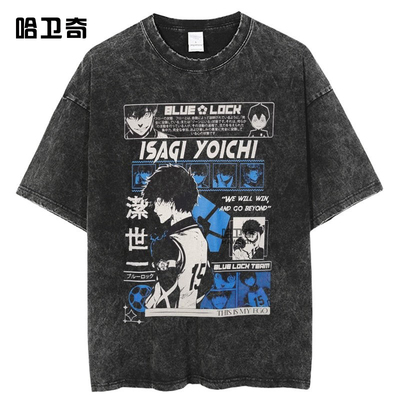Blue Lock Anime Washed T Shirt Isagi Yoichi T-shirt Oversize