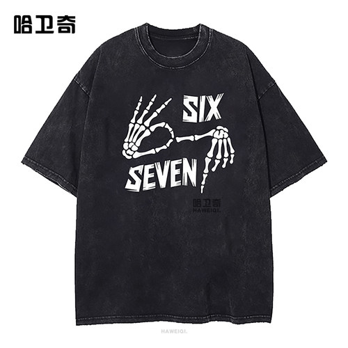 新款跨境美式Six Seven 67欧美圆领上衣男女通用短袖T恤宽松休闲