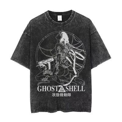 攻壳机动队Ghost In The Shell水洗黑嘻哈风复古时尚宽松T恤动漫