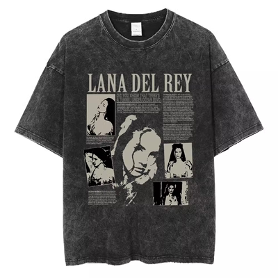 90年代歌手Lana Del Rey水洗T恤原宿男士复古做旧短袖大码纯棉潮t