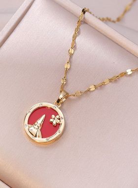 项链女 红色小牌子花朵日韩风小众设计感新款锁骨链简约颈链配饰