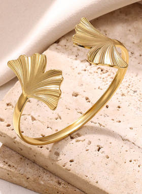 欧美时尚新款不锈钢树叶花朵开口手镯小众设计感手环厂家直销