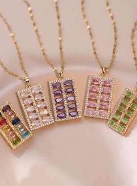 钛钢锁骨链女项链时尚彩色锆石