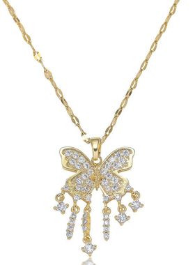 钛钢项链女 璀璨星河蝴蝶宝石项链设计镀18K金多切面锆石流苏蝴蝶