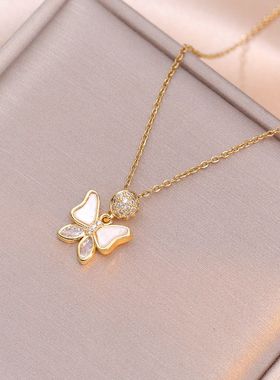 项链女 日韩风锆石森系法式蝴蝶项链个性气质网红时尚锁骨链饰品